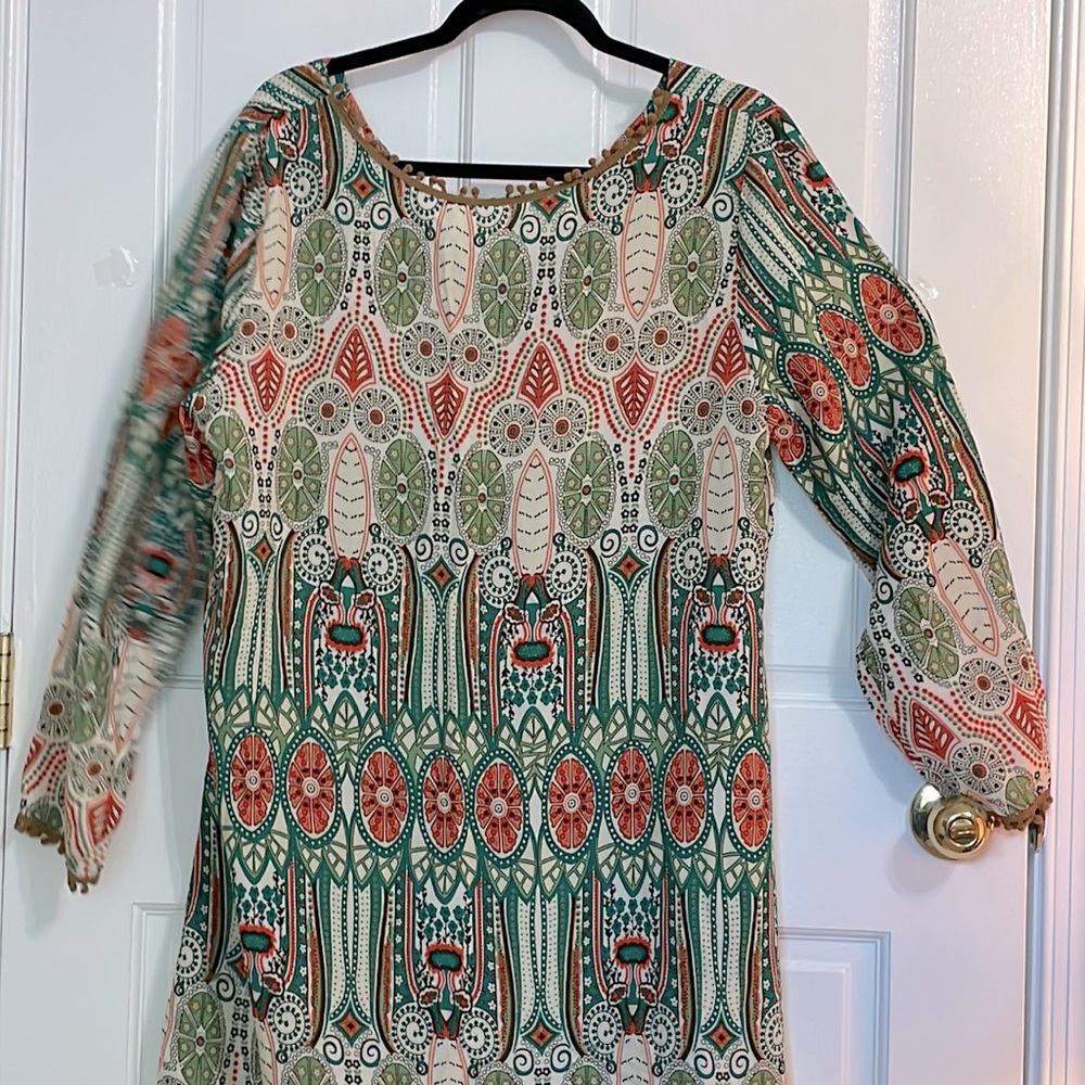 BOHO Boat-neck Mini Dress w/Lacy Trim, Size XXL